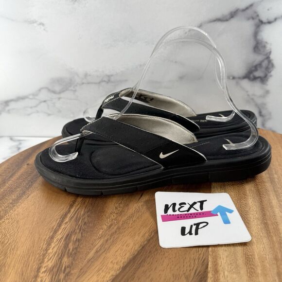 Women’s size 10-Nike Ultra Comfort Footbed Flip Flop Thong Sandals Black White - Picture 1 of 9